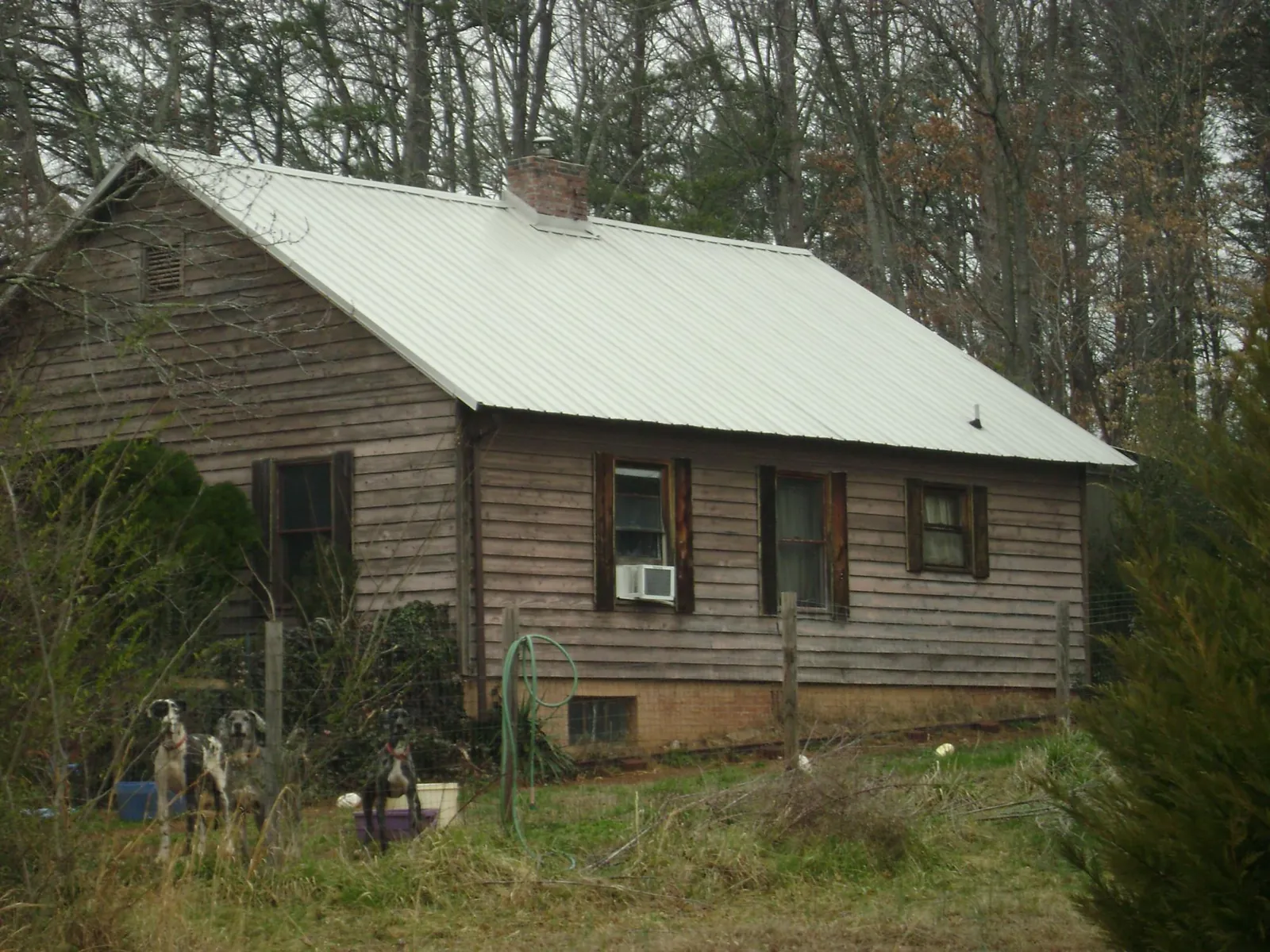 White metal roof on an old wood sided farmhouse, from a Metal Roof Installation job in Vermontville